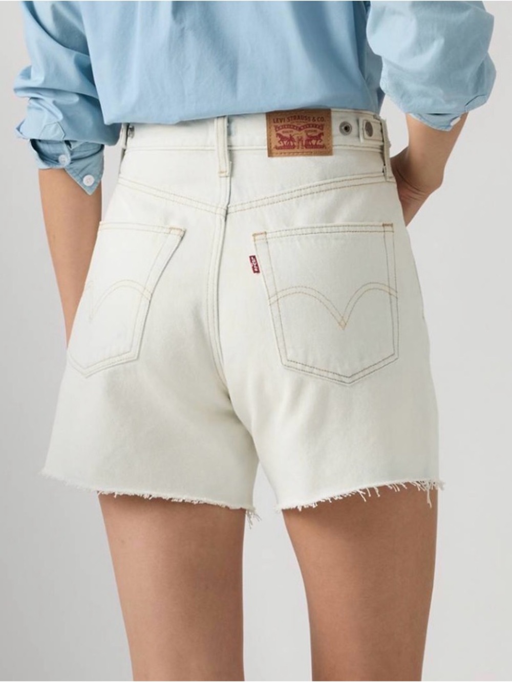 VTG Levi’s 505 White Denim Raw Hem Button Fly Shorts Size 33